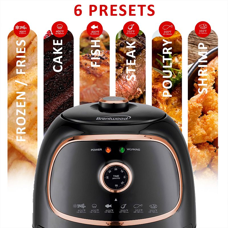 Brentwood AF-202BK 2 Quart Small Electric Air Fryer Copper with Timer and Temp Control