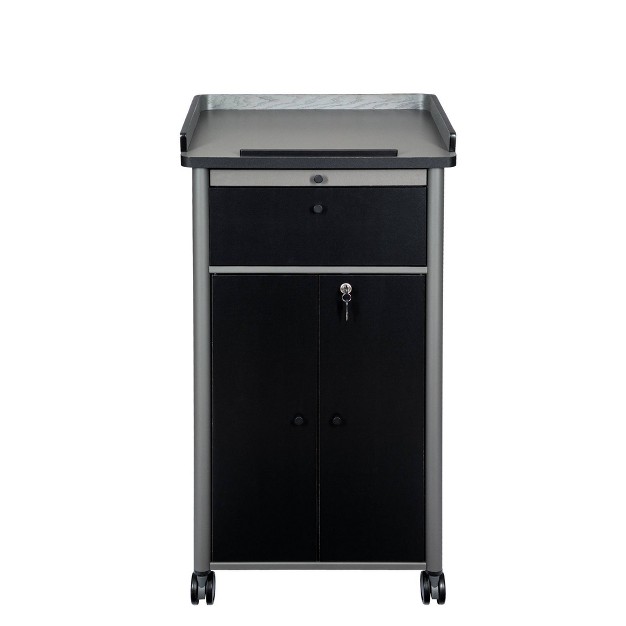 Greystone Lectern Lecture Podium Charcoal Slate Modern Design Multi media Presentation Ample Storage Mobile Casters Hampden Furnishings