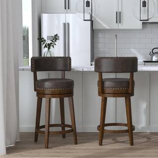 Hillsdale Furniture Lawton 36 in. Brown Low Back 27 in. Swivel Counter Stool with Aged Brown Faux Leather seat and back with Nail head trim 4839-826P