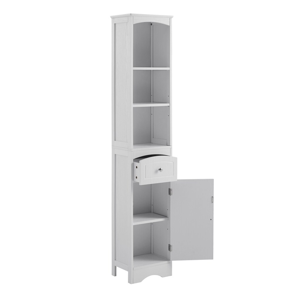 Tall Bathroom White Cabinet  Freestanding Storage Cabinet with Drawer   66.9'' H