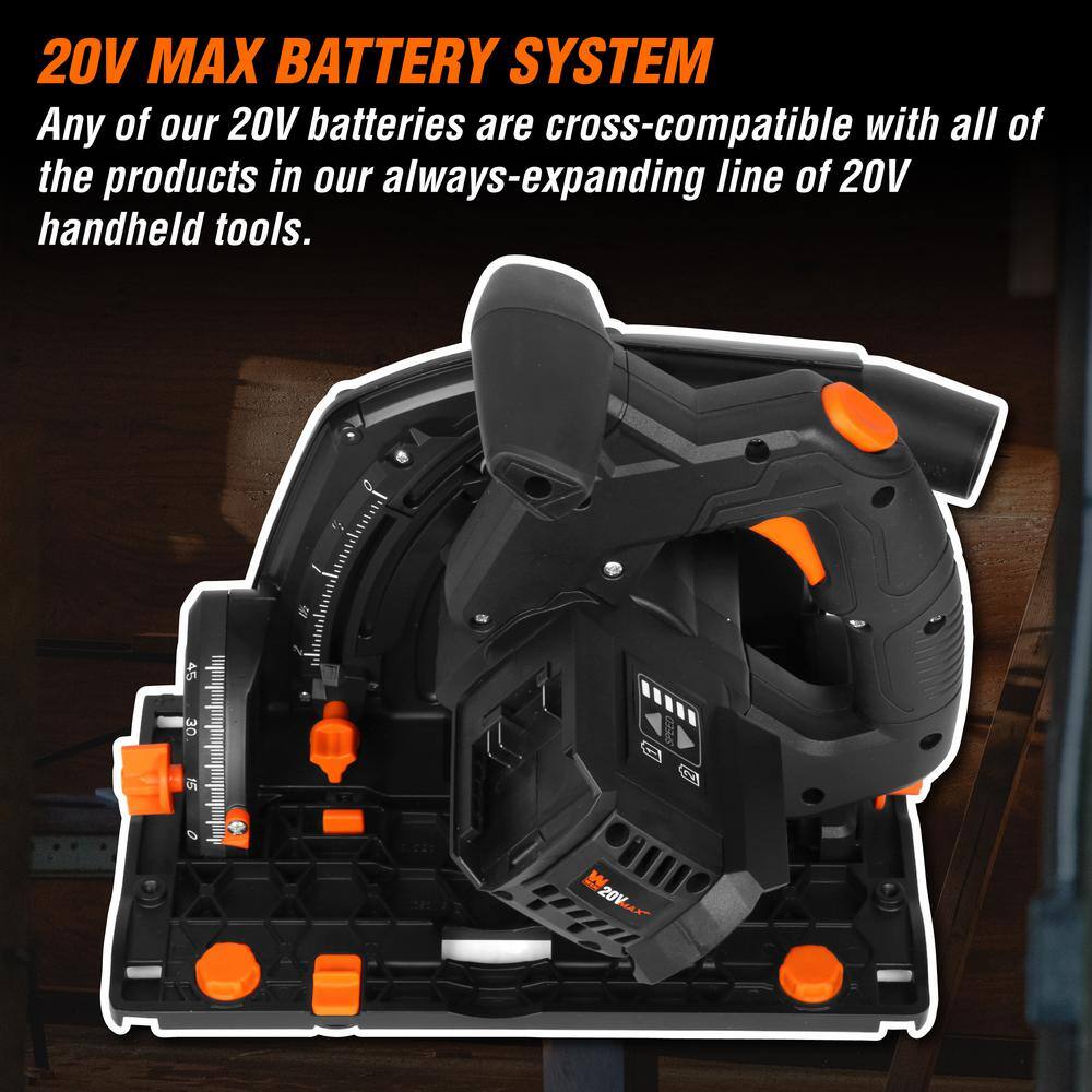 WEN 20V Max 6.5-Inch Cordless Brushless Plunge Cut Variable Speed Track Saw (Tool Only - Batteries Not Included) 20691BT