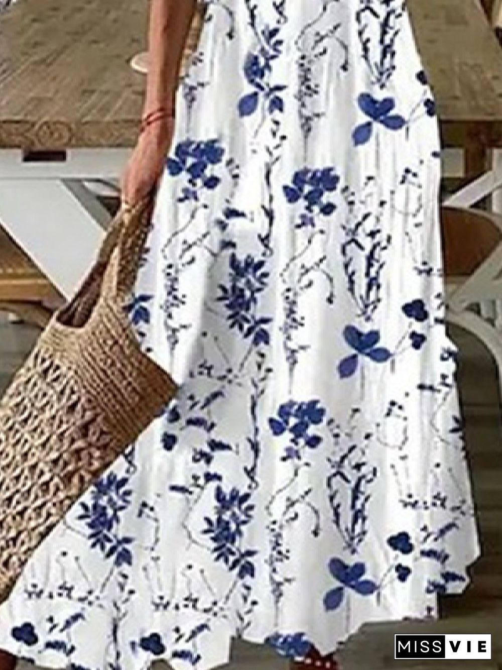 Casual V neck Loose Floral Half sleeve Dresses