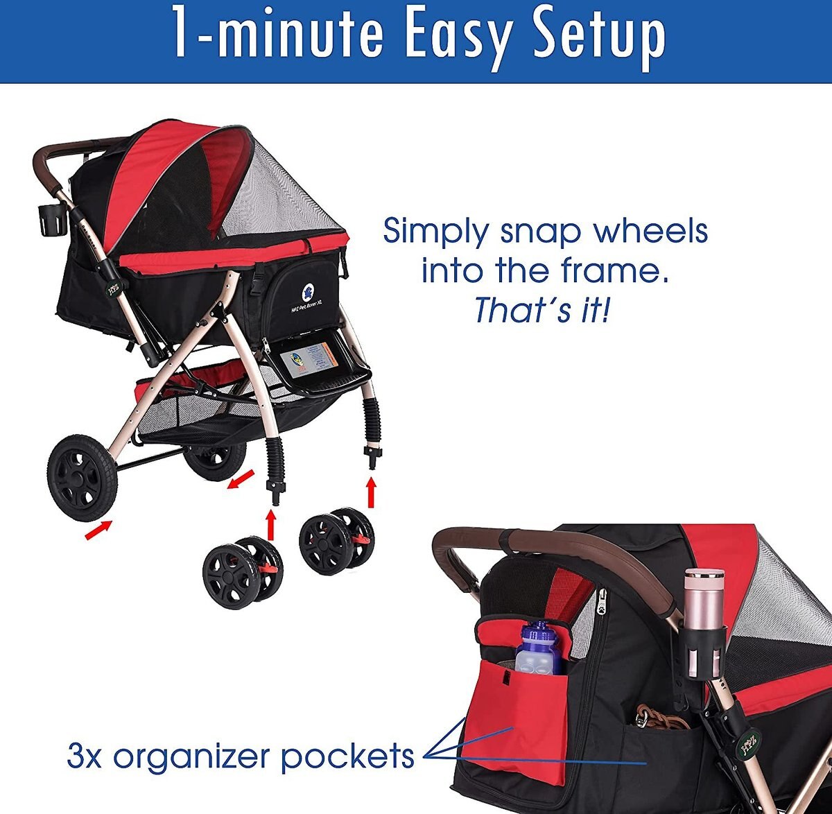 HPZ Rover G2 Premium Expandable No-Zip Dog and Cat Stroller