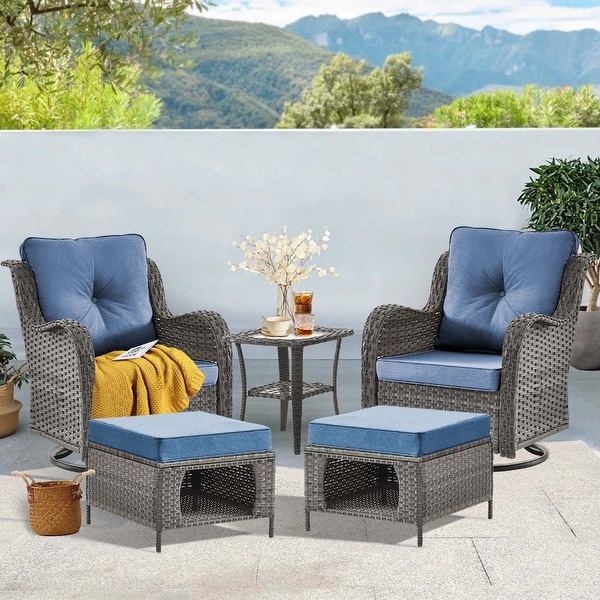 Rattan Patio Furniture Conversation Seating 360° High Back Swivel Chairs+Storage Ottomans，Cushions Included🎁