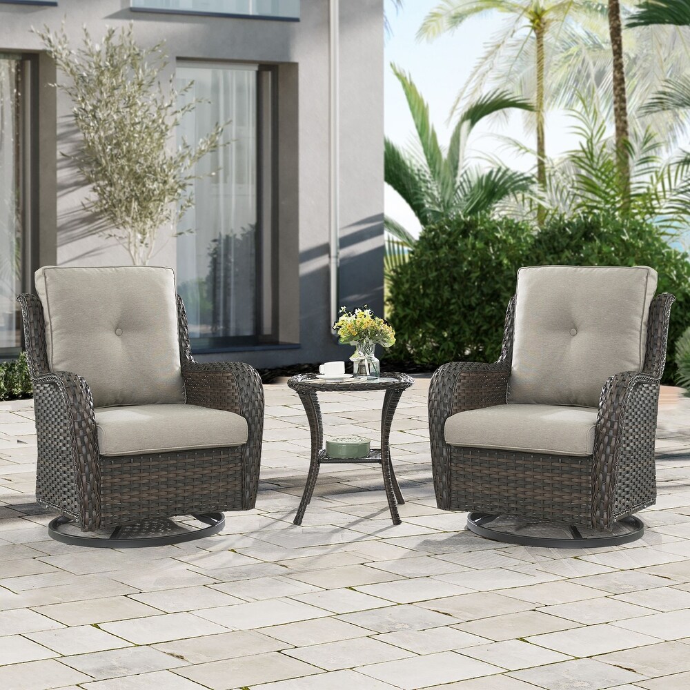 Outdoor 3 piece Steel Wicker Swivel Chair Table Set