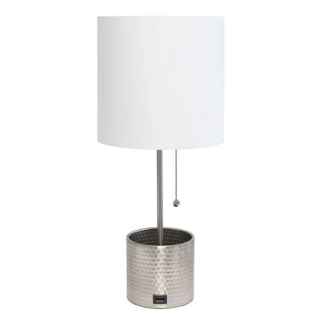 Hammered Metal Organizer Table Lamp With Usb Charging Port And Fabric Shade Simple Designs