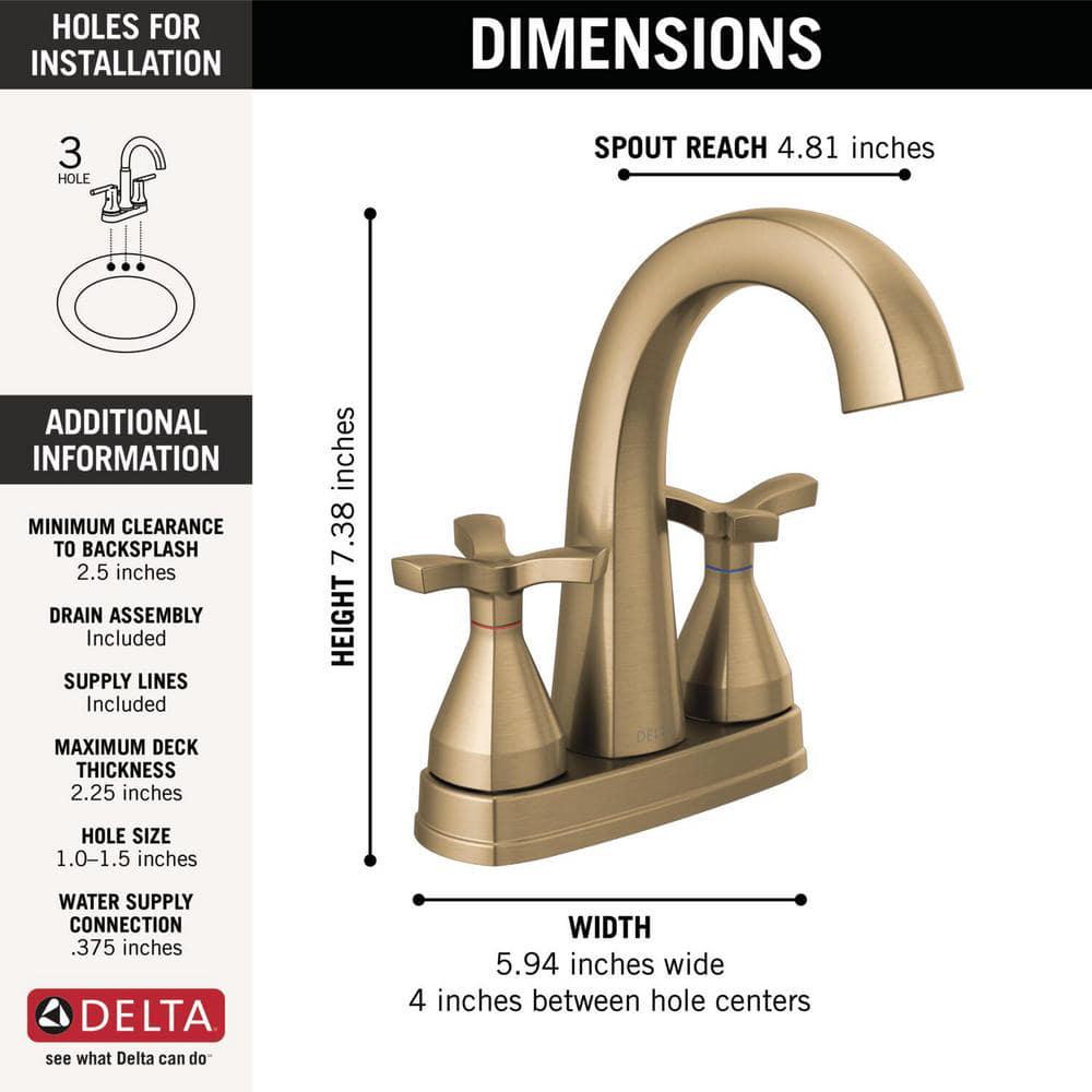 Delta Stryke 4 in Centerset 2Handle Bathroom Faucet with Metal Drain Assembly in Champagne Bronze