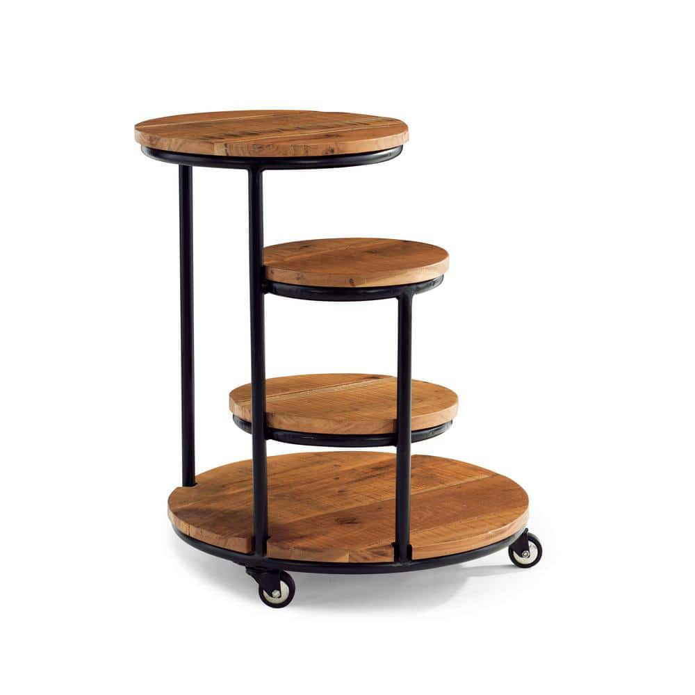 Powell Company Josie 25 in. Natural Wood and Black Metal 4-Tiered Plant Stand Wheels HD1452A19