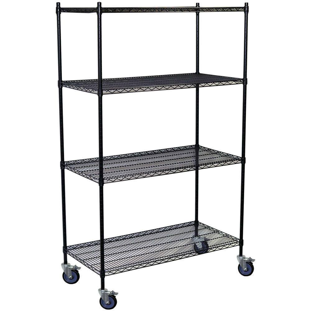 Storage Concepts Black 4-Tier Rolling Steel Wire Shelving Unit (60 in. W x 80 in. H x 18 in. D) WBC4-1860-74