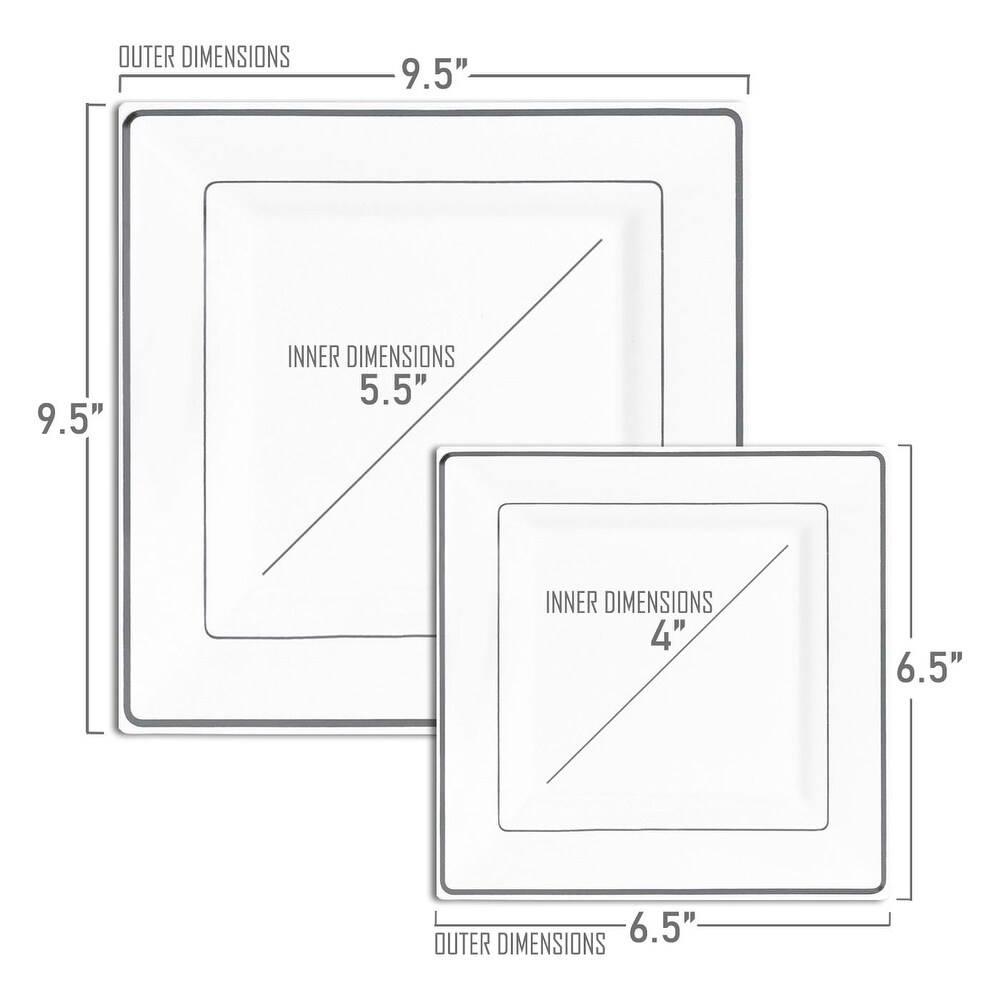 Square Shiny Edge Rim Disposable Plastic Plate Packs   Party Supplies