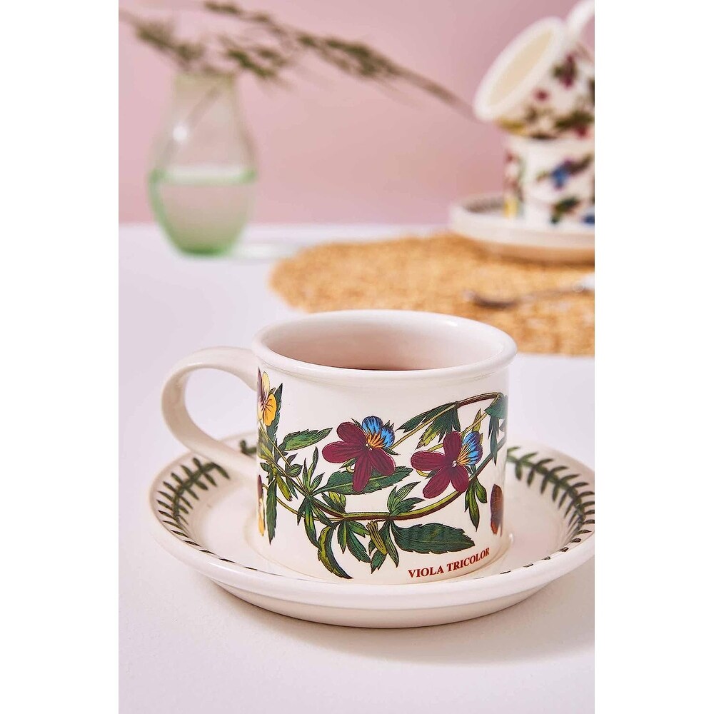 Portmeirion Botanic Garden Drum Shaped Teacups and Saucers Set of 6