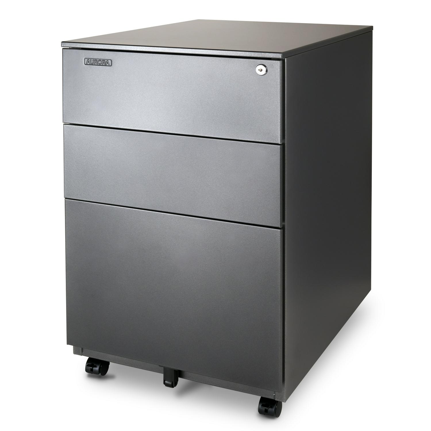 Aurora Modern SOHO Design 3-Drawer Metal Mobile File Cabinet with Lock Key Sliding Drawer， Multiple Colors