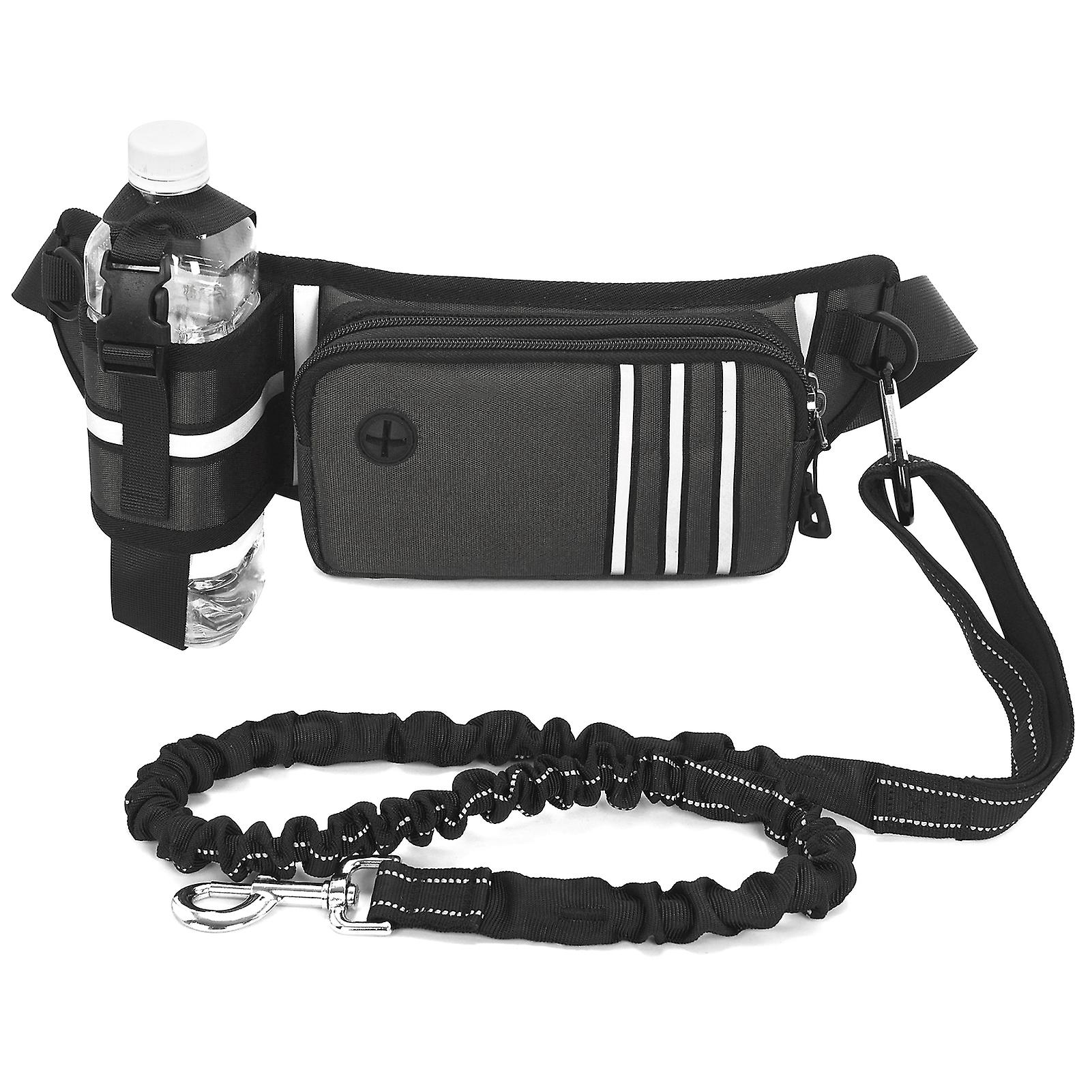 Hands Free Dog Leash Waist Bag Reflective Waist Pouch With Retractable Bungees Poop Bag Dispenser Pouch Adjustable Waist Belt For Training Walking Jog