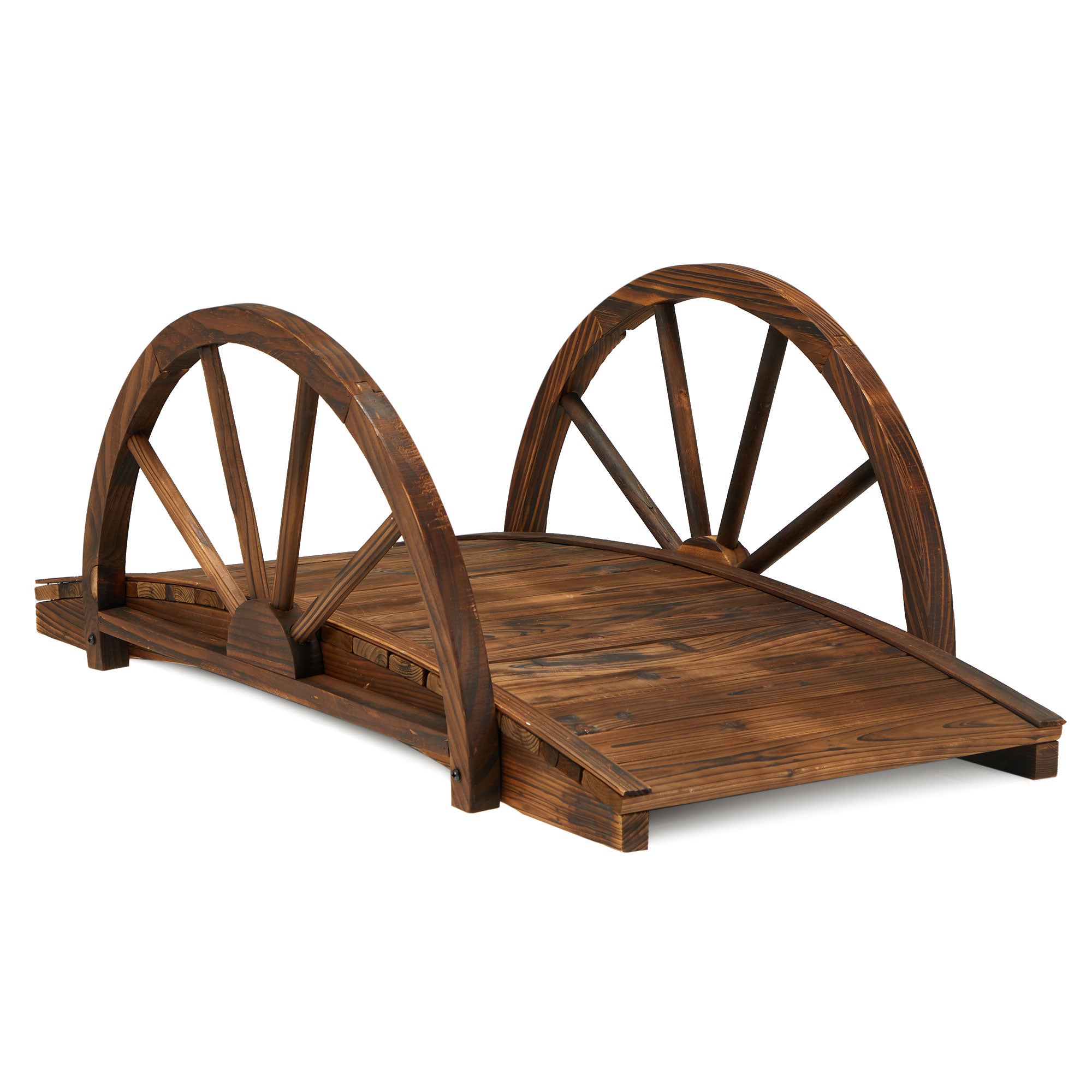 JOMEED 3.3 Foot Wooden Garden Arched Footbridge with Half-Wheel Railings