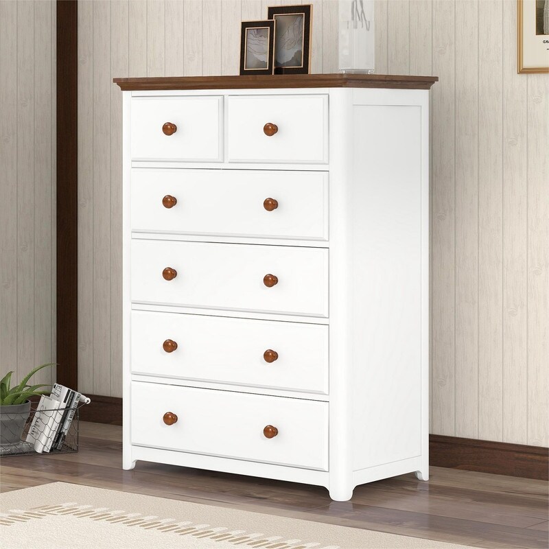 Rustic Wooden Chest with 6 Drawers， Storage Cabinet - - 37522139