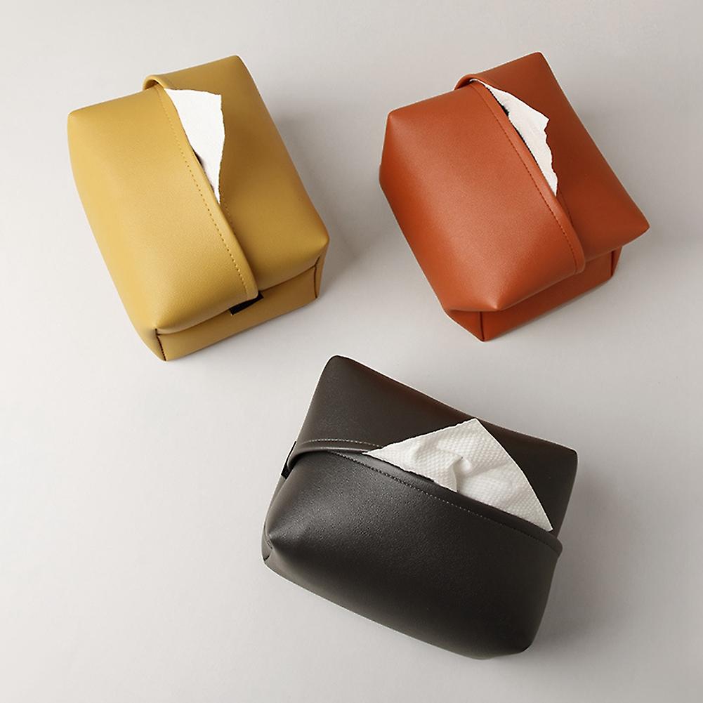 Car Leather Tissue Box Household Simple Napkin Paper Box Creative Tissue Box For Car Living Room Bedroom Study Bathroom Bedroom Dressing Table Orange