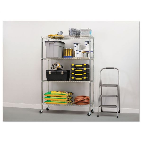 Alera NSF Certified 4-Shelf Wire Shelving Kit with Casters， 48w x 18d x 72h， Silver