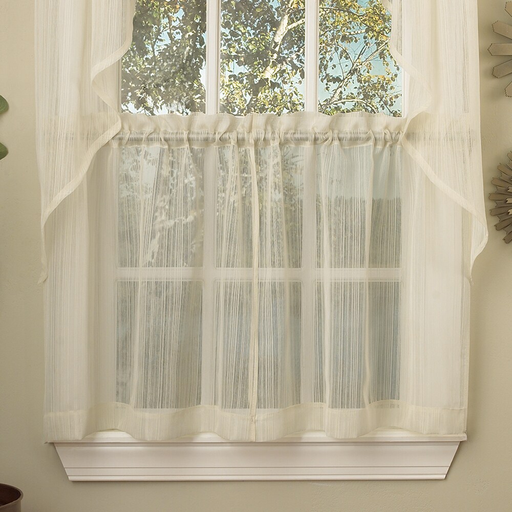 Ivory Micro Striped Semi Sheer Window Curtain Pieces   Tiers  Valance and Swag Options