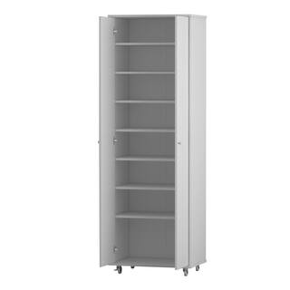 FUFUGAGA 70.9 in. H White Wood Bookcase Bookshelf with adjustable Shelves 2 door Cabinet and Wheels KF200174-01-KPL2