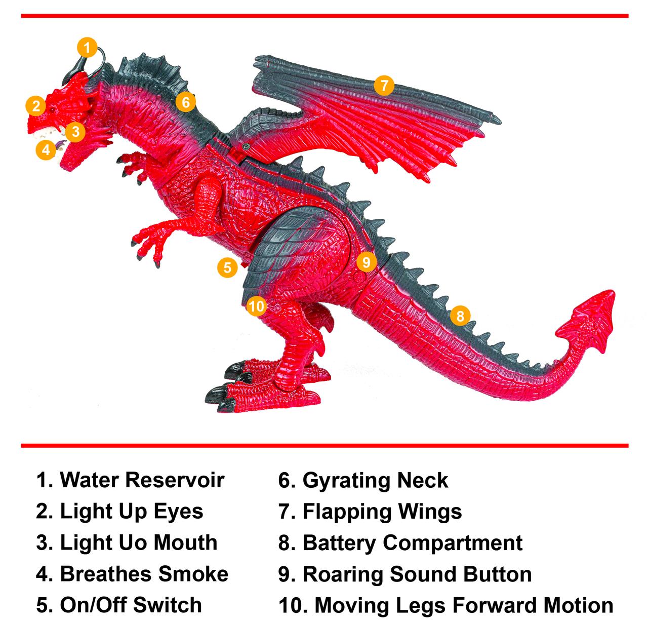 Contixo Remote Control Infrared RC Dragon Dinosaur Toy for Kids， Fire Breathing Smoke Electronic Lights Sounds Eyes Touch Sensors Walking Wing Flipping Kids Toys Gifts Age 3+， DR3