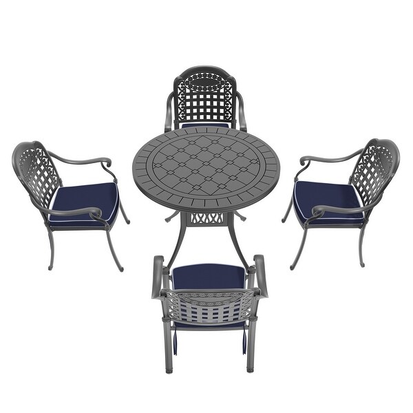 3/5 Piece Cast Aluminum Outdoor Dining Set with 39.37 in. Round Table and Random Color Seat Cushions