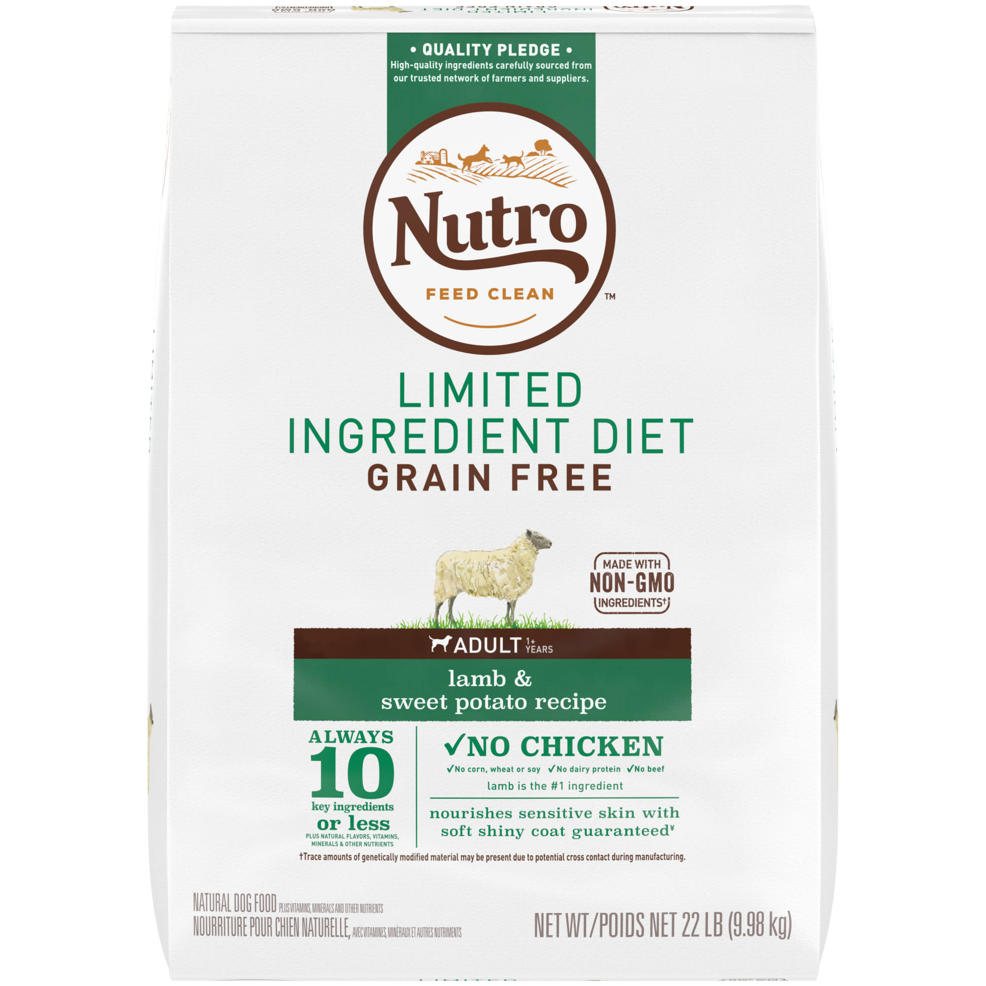 Nutro Limited Ingredient Diet Lamb  Sweet Potato Recipe Dry Adult Dog Food， 22 lbs. Bag