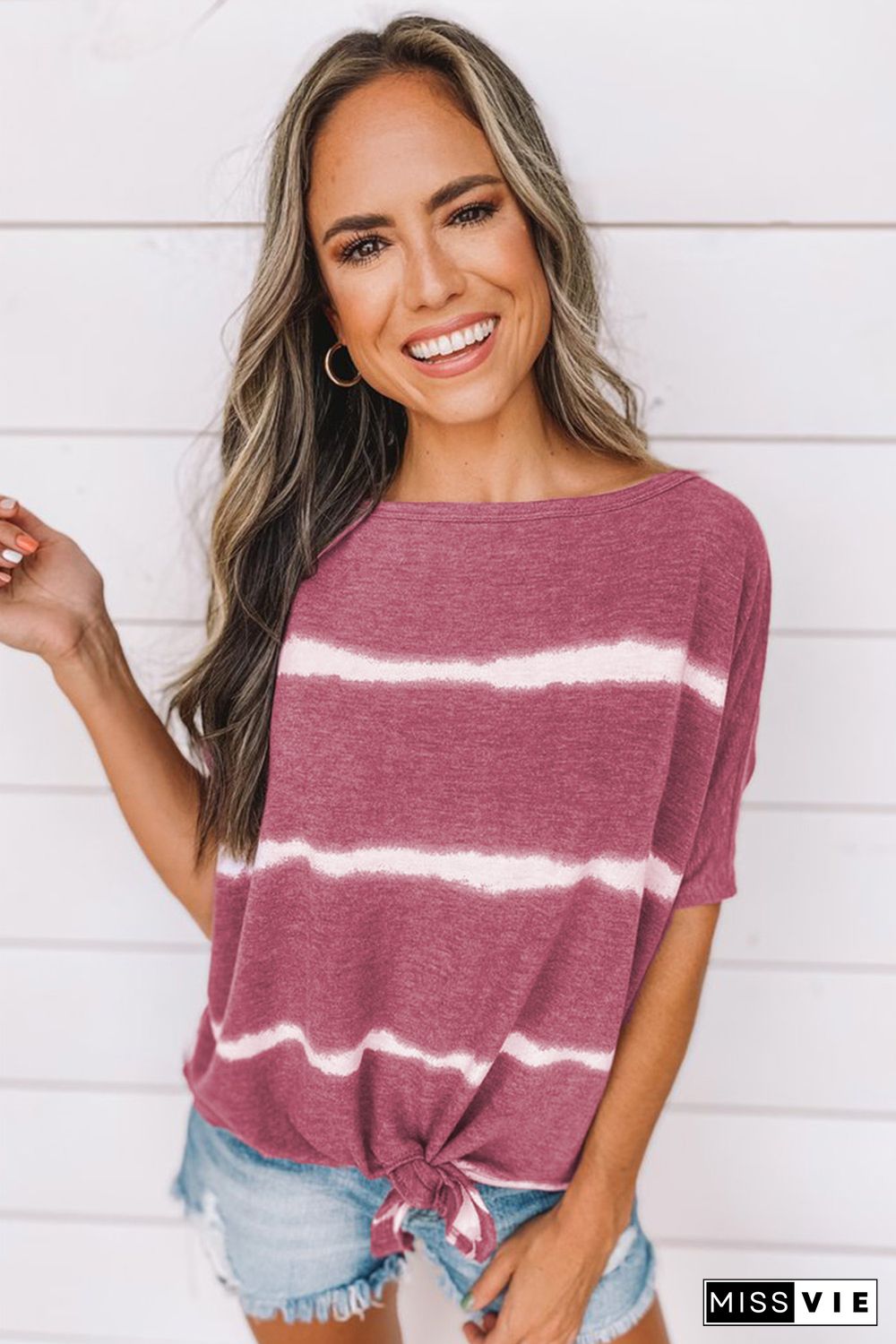 Fuchsia Tie-dye Print Loose T-shirt