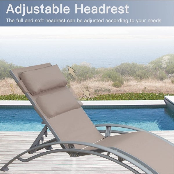 3-Piece Adjustable Aluminum Outdoor Chaise Lounge Chairs with Pillow