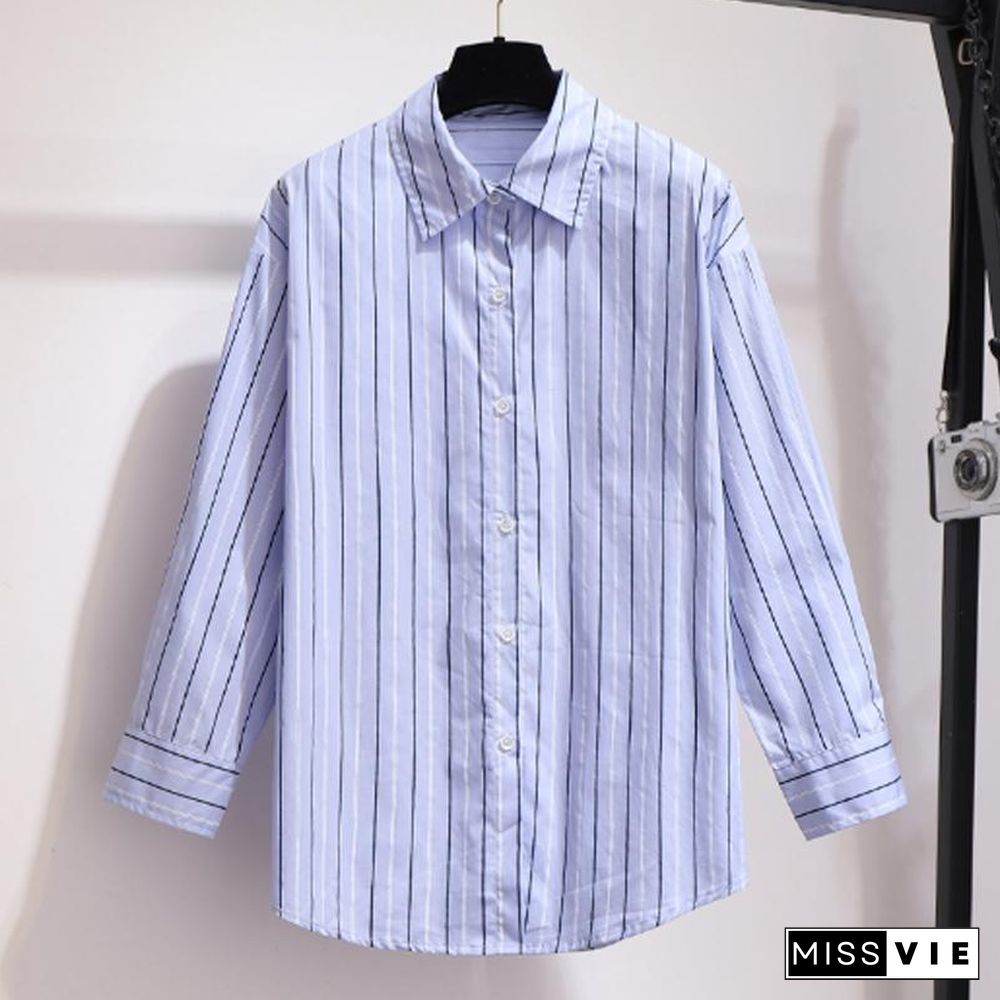 Casual Tees+Stripe V-neck Blouse P10641