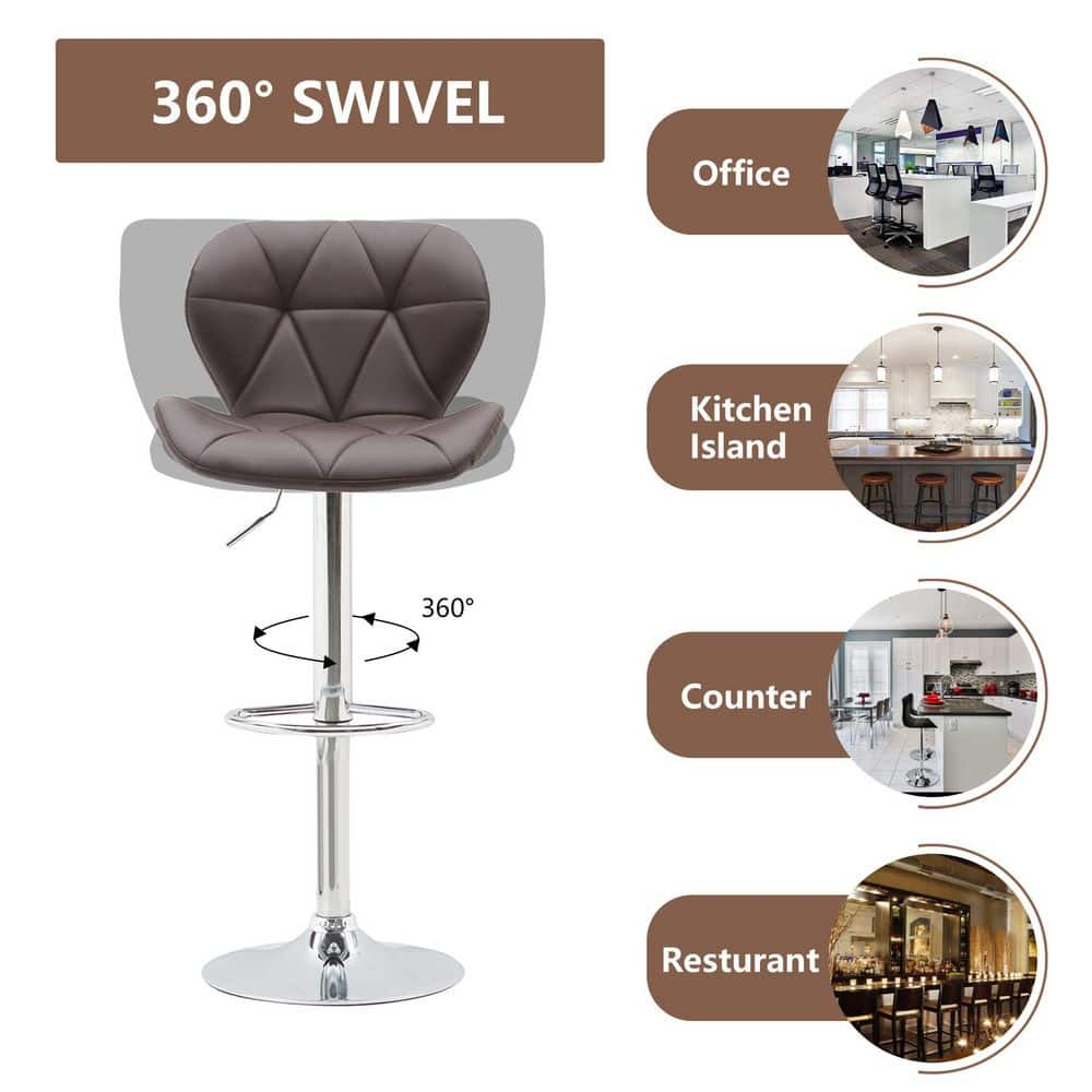 ANBAZAR 43.3in H, Brown Low Back Metal Frame 31.89 in Stool, Bar Stool with Pu Leather Seat and Footrest, Chromed Base Set of 2 WJZ-136C