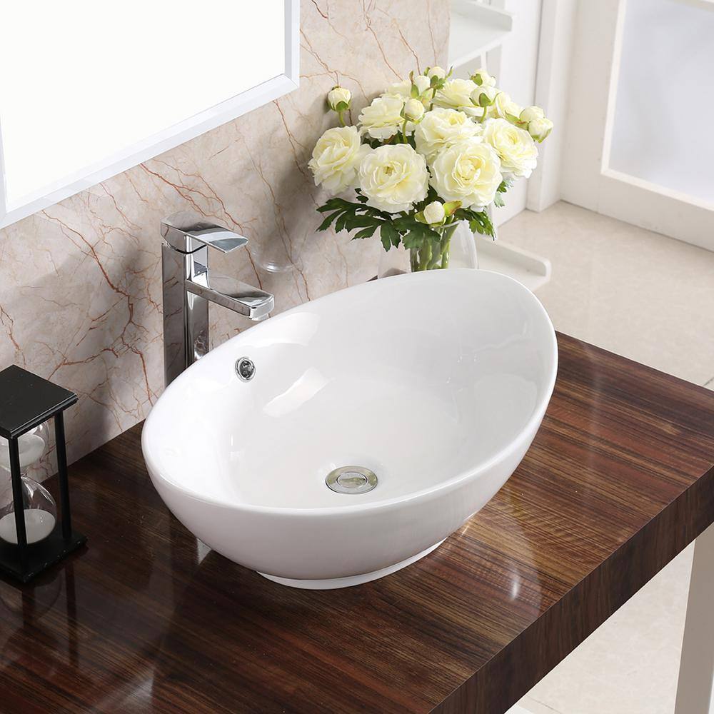 Karran Valera 23 in. Vitreous China Oval Vessel Bathroom Sink in White with Overflow Drain VC-301-WH