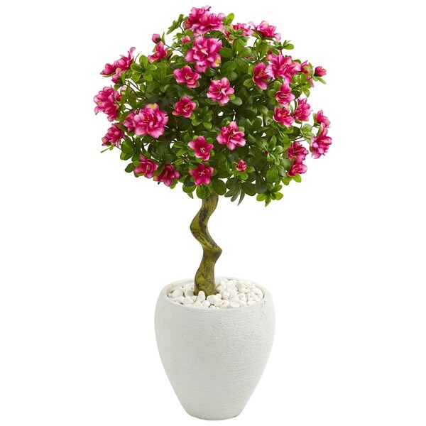 39 Azalea Artificial Topiary Tree in White Planter