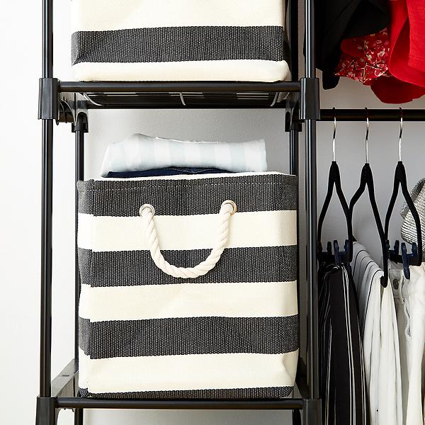 Rugby Stripe Storage Bin with Rope Handles