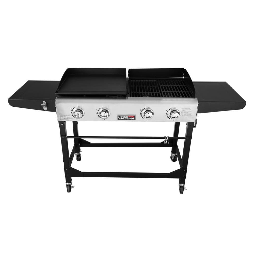 Royal Gourmet 4-Burners Portable Propane Gas Grill and Griddle Combo Grills in Black with Side Tables GD401