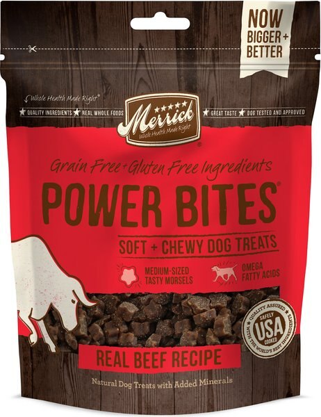 Merrick Power Bites Real Texas Beef Recipe Grain-Free Soft and Chewy Dog Treats