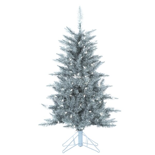 4 Foot Silver Tuscany Tinsel Tree with 150 Clear Lights