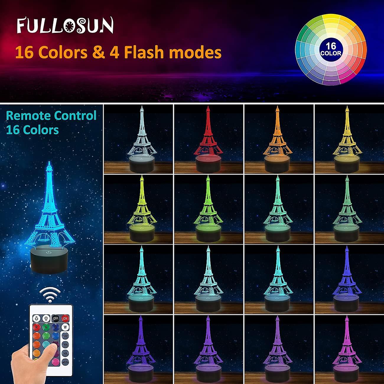 Eiffel Tower Night Light 3d Illusion Lamp Visual Bedroom Decoration Led Lamp With Remote Control 16 Changing Colors Paris Fashion Style Acrylic Gifts