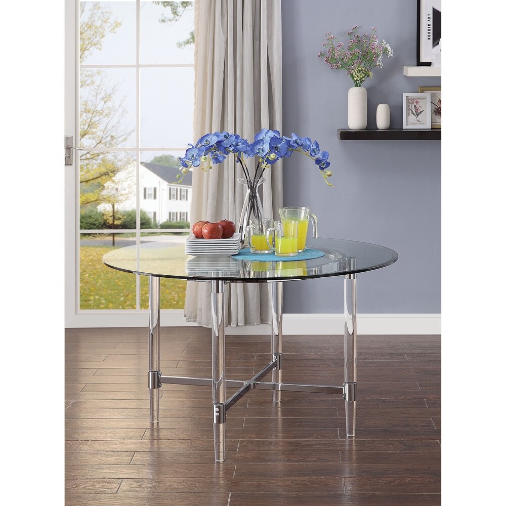 ACME Daire Dining Table in Chrome and Clear Glass