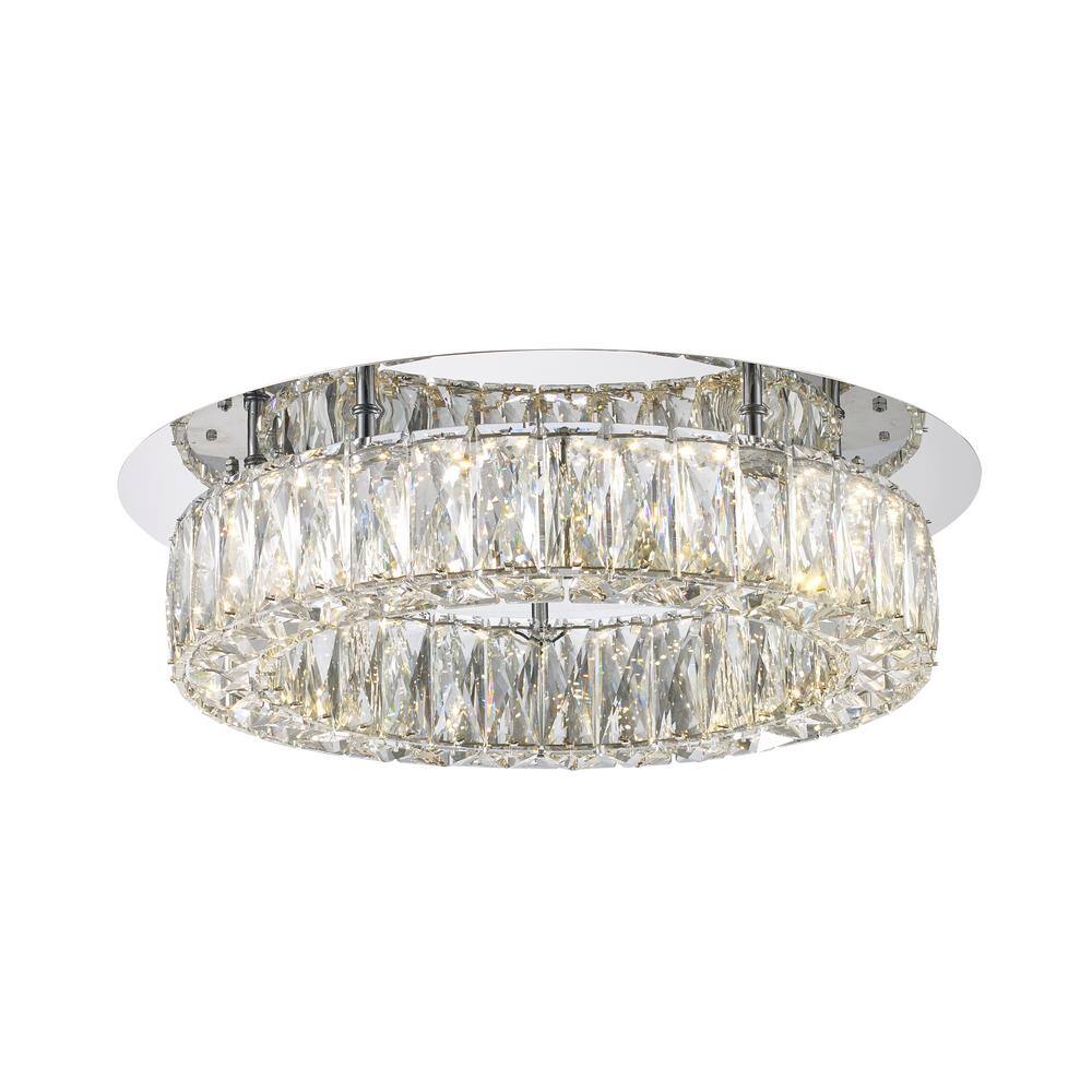 Home Decorators Collection Keighley 17.5 in. Integrated LED Chrome Flush Mount Ceiling Light Fixture with Crystal Shade CP 25117