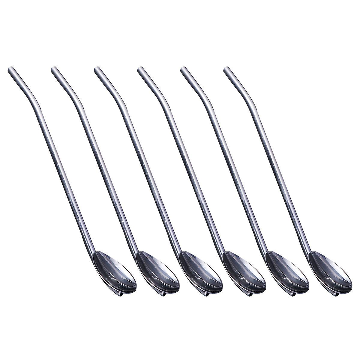 6 Pcs/pack Stainless Steel Oval Shape Metal Drinking Spoon Straw Reusable Straws Cocktail Spoons Set(primary Color)