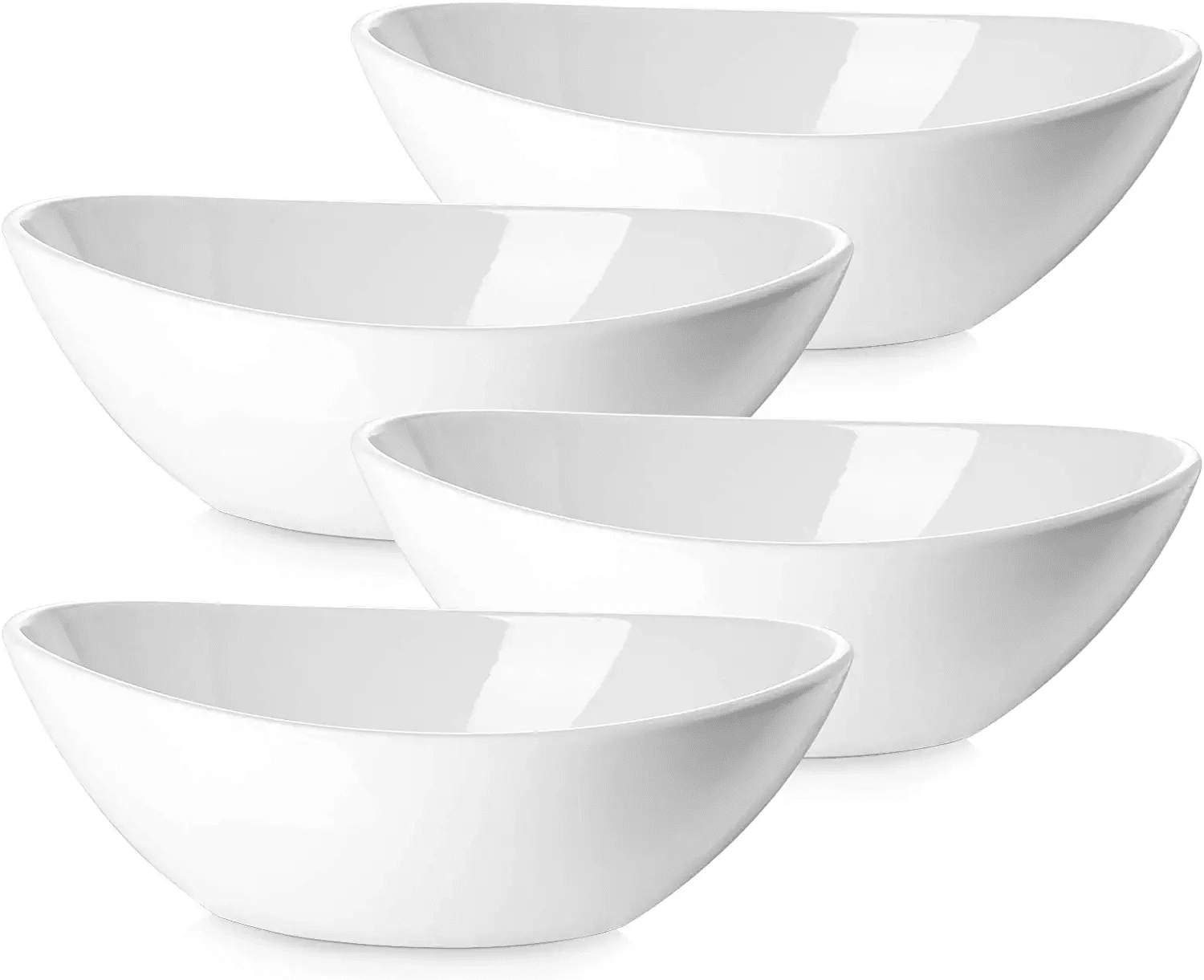 DOWAN 9 Porcelain Serving Bowls， Large Serving Dishes， 36 Ounce for Salads， Side Dishes， Pasta， Oval Shape， Microwave and Dishwasher Safe， Good Size for Dinner Parties， Set of 4， White