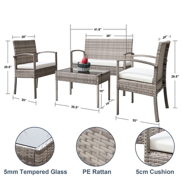 4 pieces Outdoor PE Rattan Weaving Wicker Conversation Sets， Beige - Overstock - 37882934