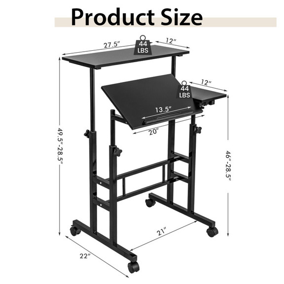 Costway 38794152 Mobile Stand up Computer Desk wit...