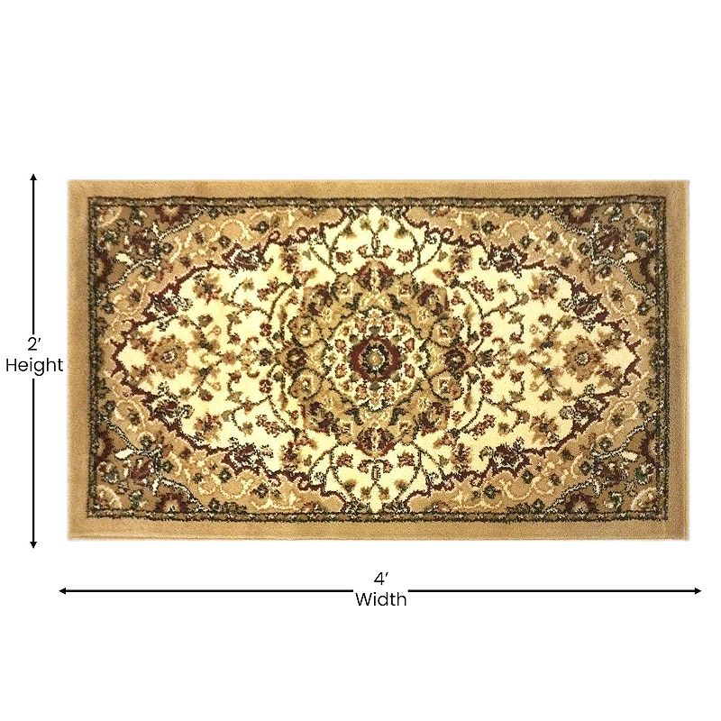 Masada Rugs Masada Rugs Bellagio Collection 2'x3' Traditional Oriental Door Mat Area Rug in Ivory - Design B401