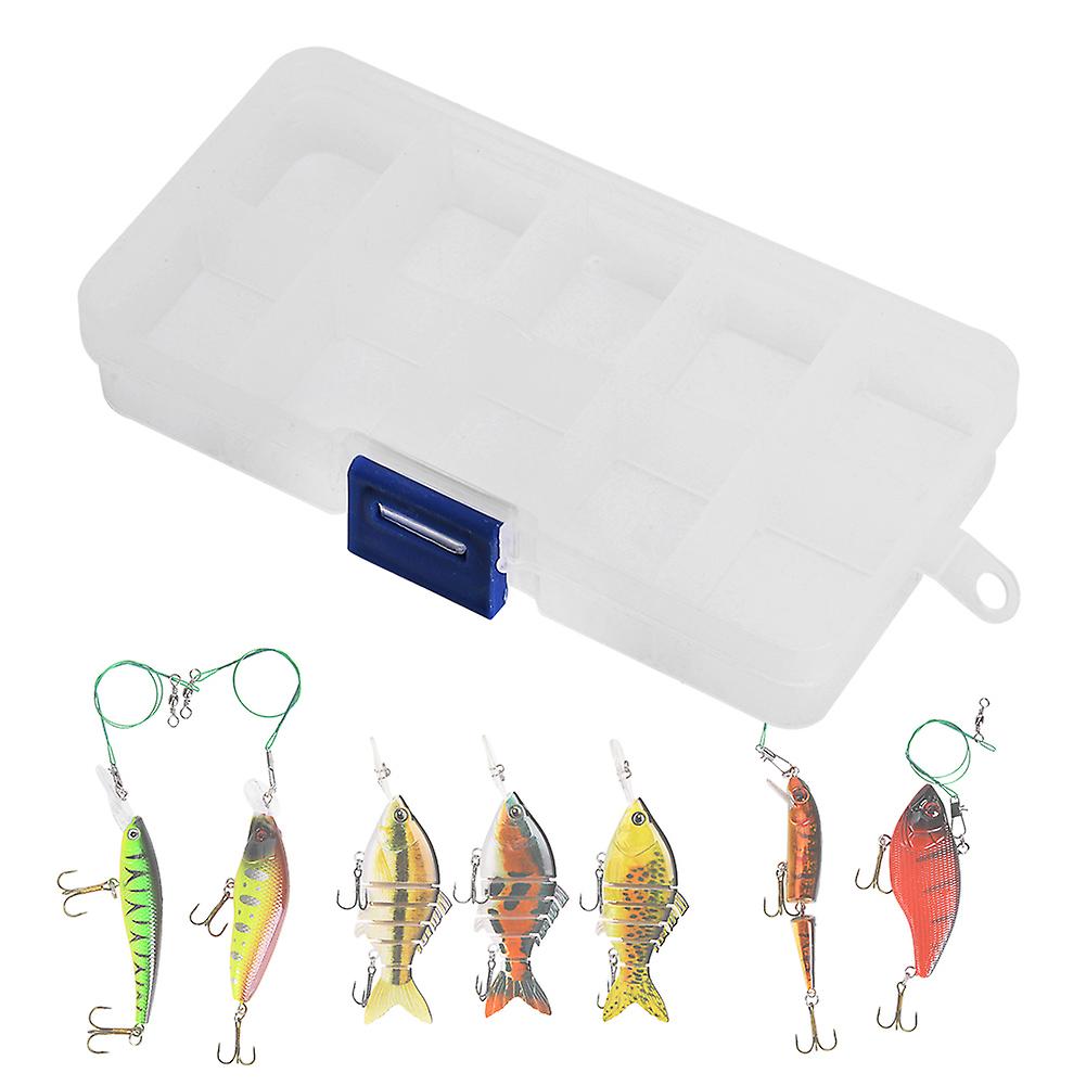 6pcs Transparent White Plastic Portable Durable Fishing Lures Bait Line Hook Tackle Storage Box Case Accessory10 Compartments