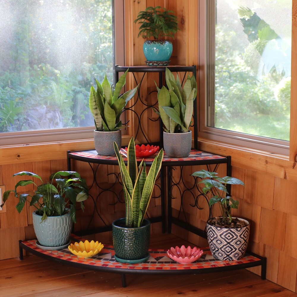 Sunnydaze Large 3 Tier Mosaic Plant Stand Metal Corner Flower Pot Shelf   40\