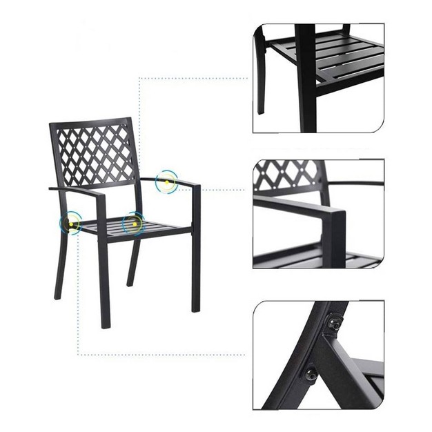 7pc Metal Patio Dining Set With Rectangular Umbrella Table amp 6 Stackable Chairs Captiva Designs