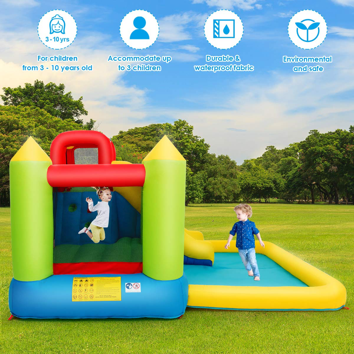 Inflatable Water Slide, Kids Bouncer with Slide (with 480W Air Blower)