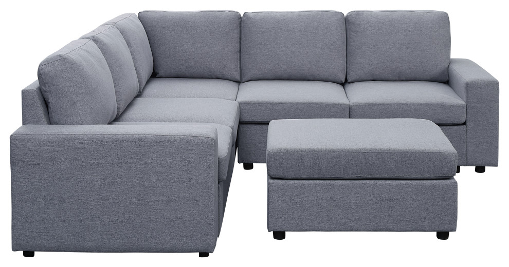 Decker Light Gray Linen Sectional Sofa   Transitional   Sectional Sofas   by Lilola Home  Houzz