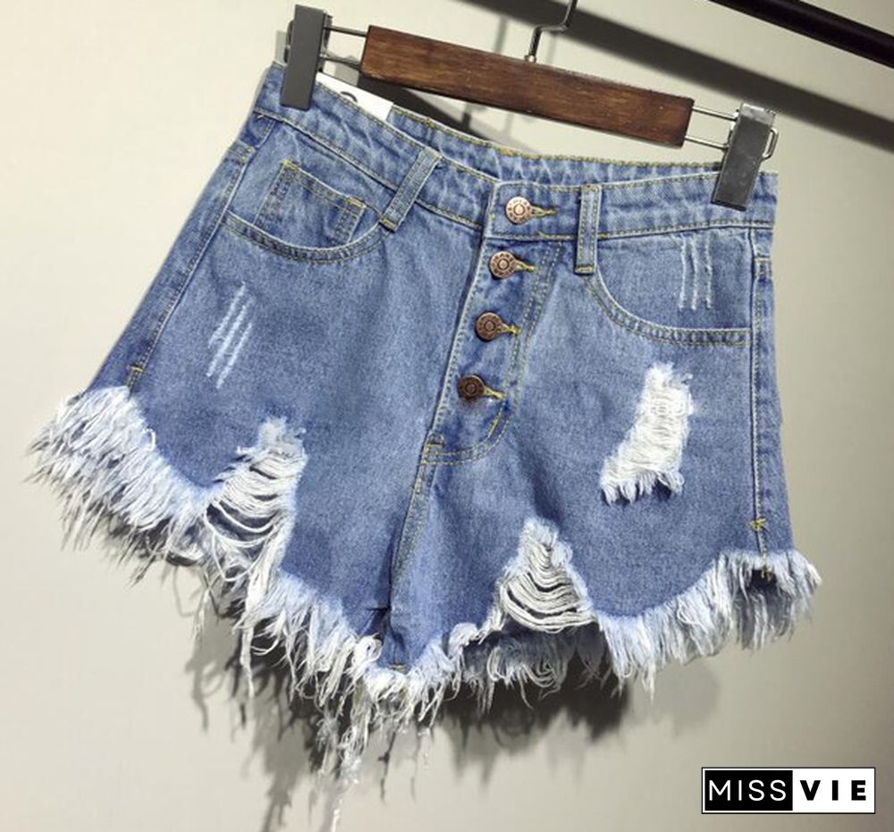 Women's Casual Summer Cool Women Denim Shorts High Waists Fur-Lined Leg-Openings Plus Size Short Jeans